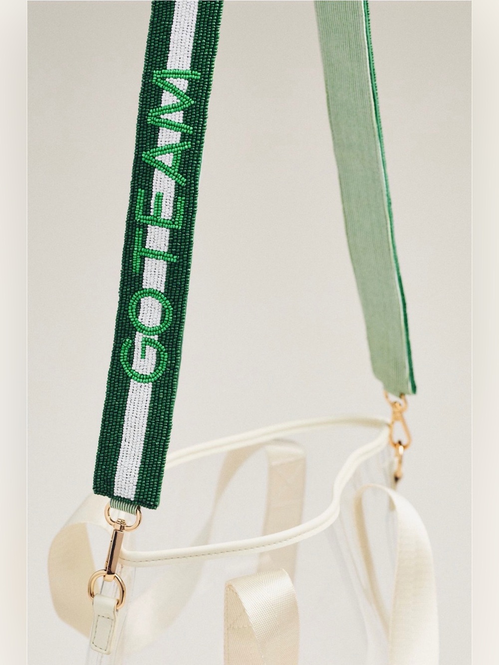 Green Beaded 'GO TEAM' Bag Strap